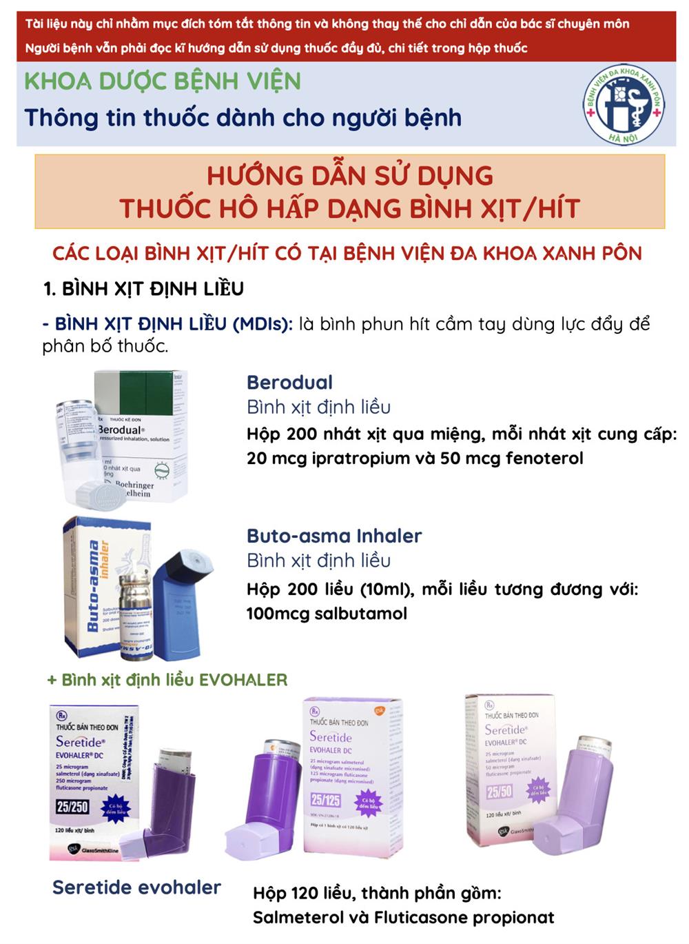 HƯỚNG DẪN SỬ DỤNG THUỐC HÔ HẤP DẠNG BÌNH XỊT/HÍT